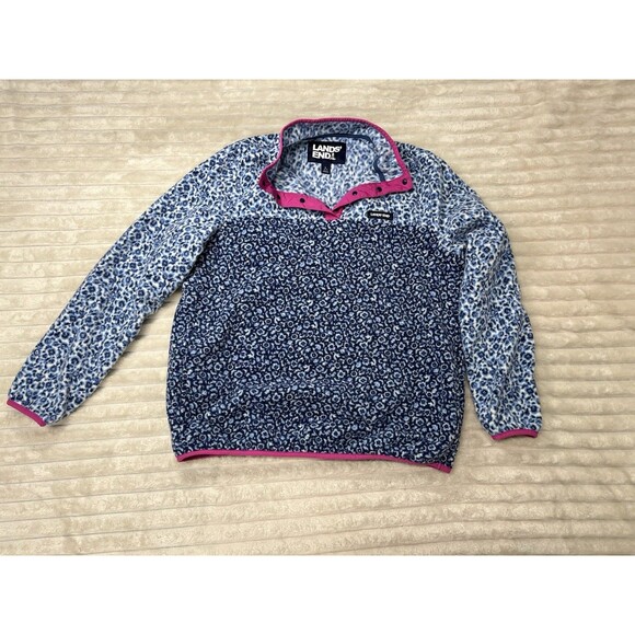 Lands’ End Women’s Cheetah Print Long Sleeved Pullover Fleece Sweater Size Large - Picture 1 of 6